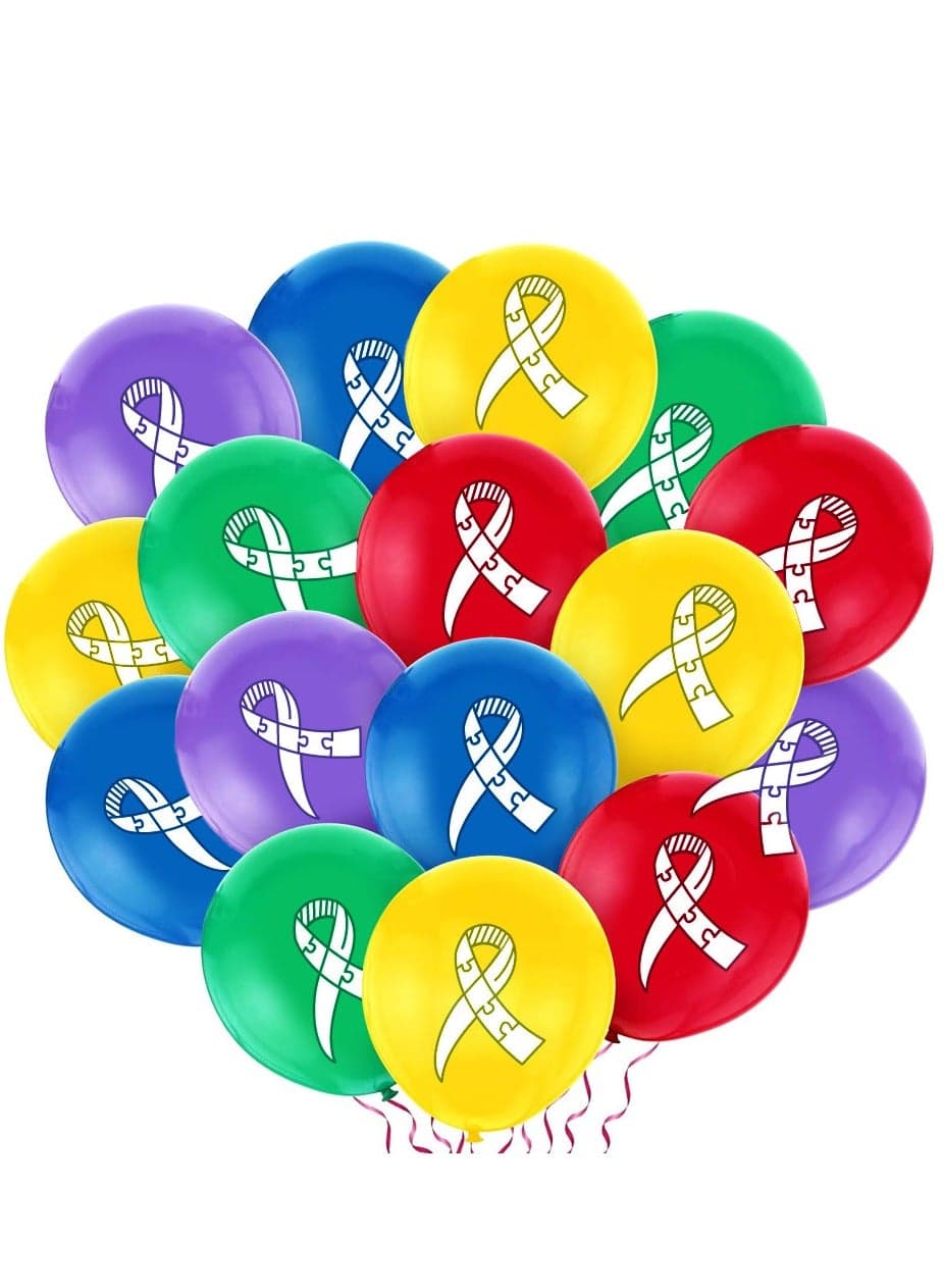 Autism Awareness Balloons for Schools, Parties and Events - Puzzle Piece and Ribbon Design Balloons - Celebrate World Autism Day - Autism Acceptance Balloons