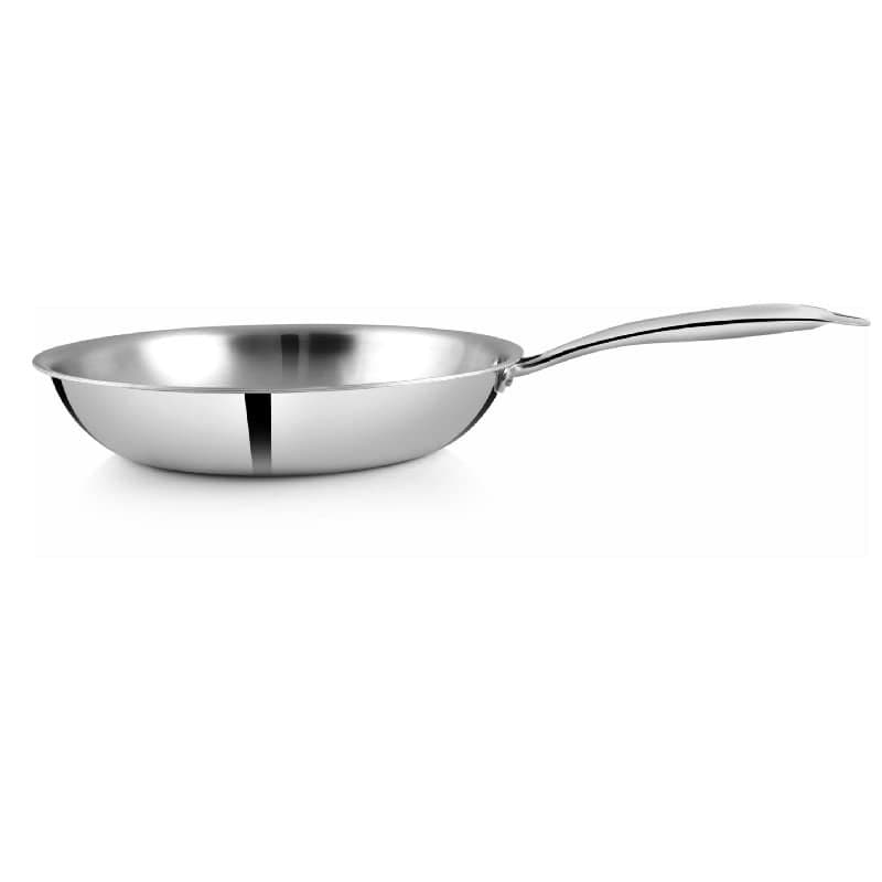Pigeon Elite Stainless Steel Triply Fry Pan 24 cm, Gas Stove and Induction Compatible for Fast Cooking and Longer Heat Retention, Along with Even Heat Distribution- Silver