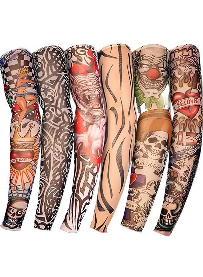 (Color 1) - 6pcs Temporary Tattoo Sleeves, 6pcs Set Arts Temporary Fake Slip On Tattoo Arm Sleeves Kit Style 1
