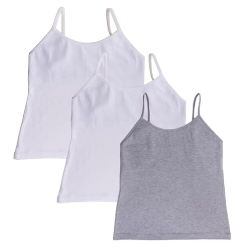 ADIRA | Padded Camisole for Teens | Beginners Cami for Puberty | Flat Padding for Nipple Coverage | Confidence for School & Home | Stretchy Cotton | Girls Slip | Pack of 3 | White & Grey | M