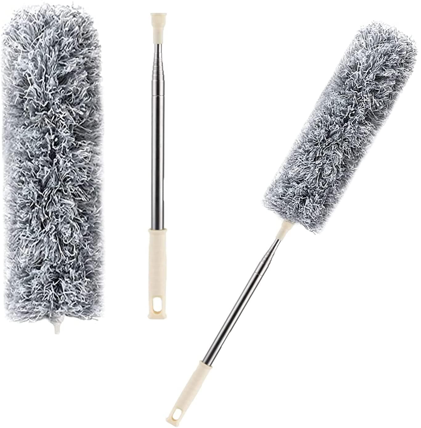 Riviox Duster with Extension PoleStainless Steel Extra Long 100 inches with Bendable Head Extendable Duster for Cleaning High Ceiling Fan Interior Roof Gap Dust Wet or Dry Use