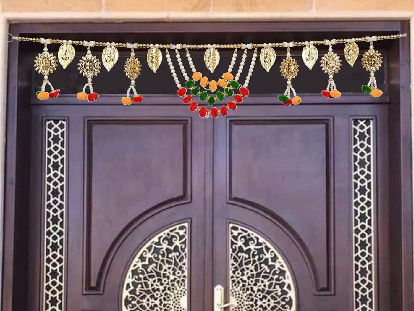 CraftVatika Door Hanging Toran Diwali Home Decoration Pooja Temple Decor Ganesha Swastik Design Toran Size 37 Inches X 7 Inches Multicolour