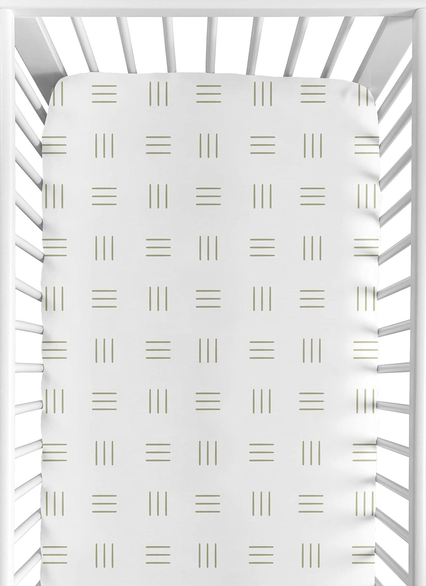 Sweet Jojo Designs White and Green Boho Mudcloth Boy or Girl Fitted Crib Sheet Baby or Toddler Bed Nursery Sage Bohemian Woodland Tribal Southwest Mud Cloth Hatch Gender Neutral Triple Line