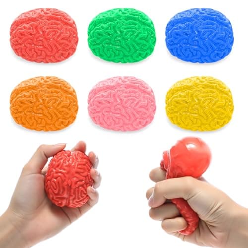 Gemscream 6 Pcs Brain Stress Ball Bulk Mini Stress Balls Bulk Brain Fidget Splat Balls Hand Muscle Exercise Pressure Toy Halloween Funny Toy for Adults Object Recognition Party Prop Favors Gift