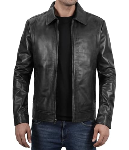 Blingsoul Black Leather Motorcycle Jacket Men 1103536 Wick Black 2XL