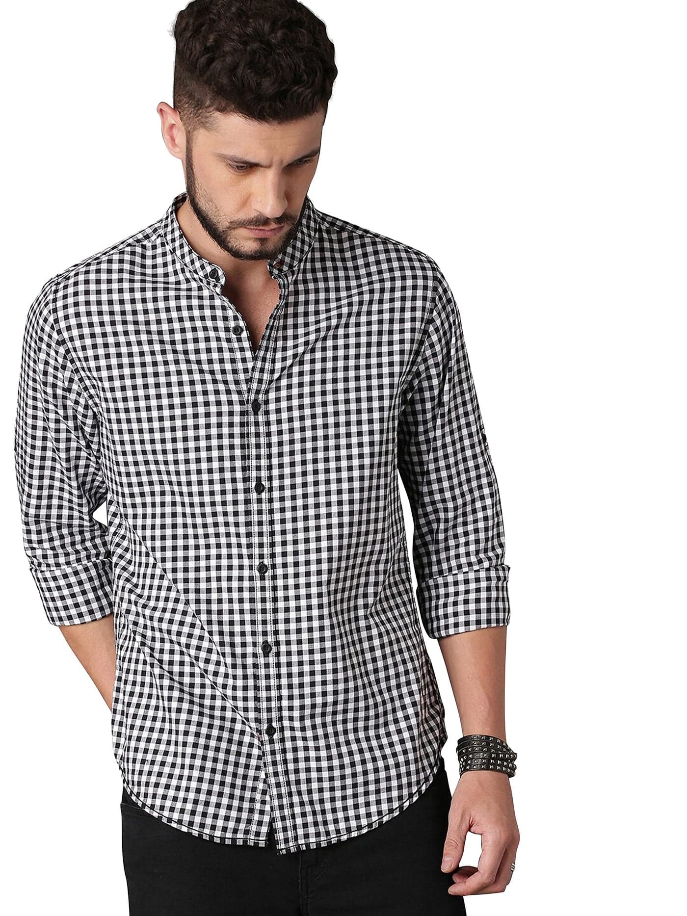 IndoPrimo Men's Cotton Casual Checks Shirt for Men Full Sleeves (XX-Large, White)