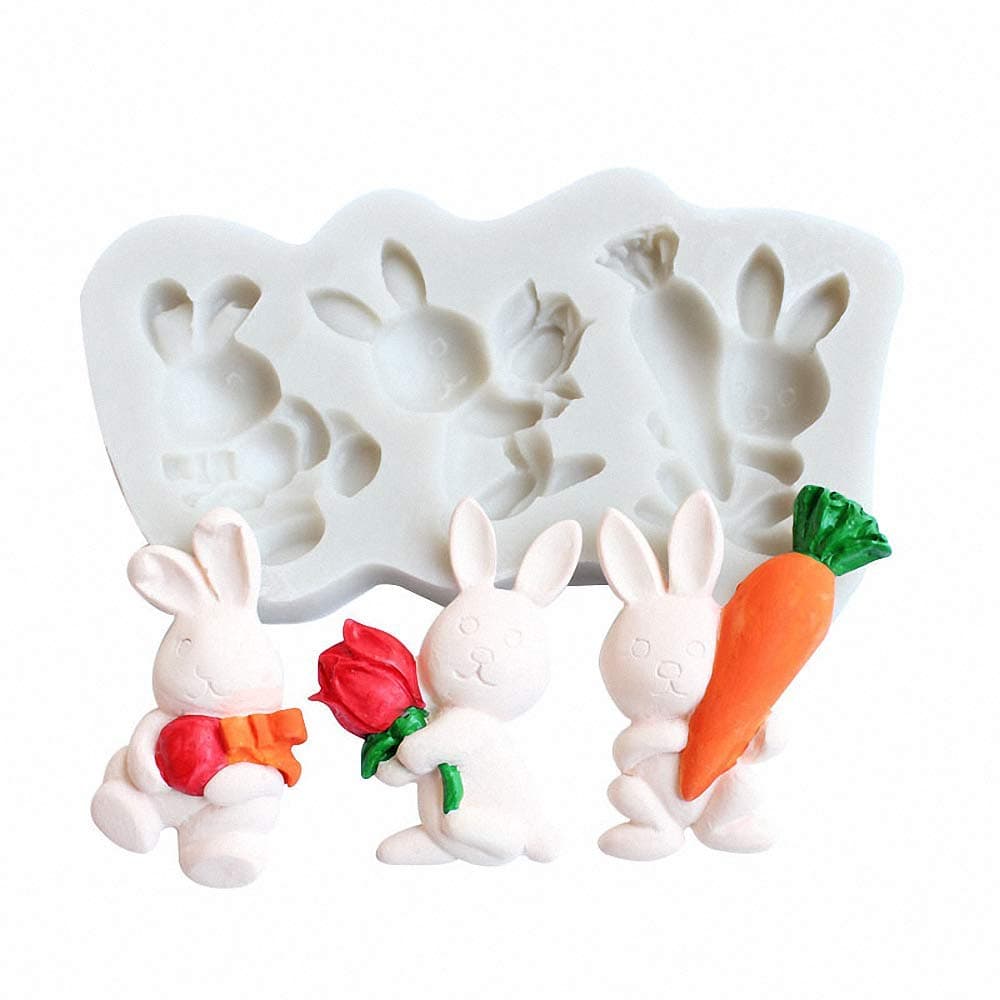 Rabbit Easter Bunny Fondant Silicone Mold Decoration Tool Chocolate Candy Cake Gumpaste Mold Paper Clay Mold Kitchen Baking Tools