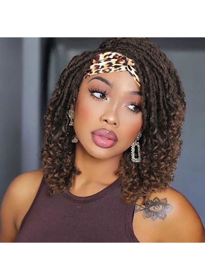 Short Dreadlock Wigs for Black Women Faux Locs headband Wig braided wigs Curly Hair Wig Brown&Blonde Twist Wigs Synthetic Locs Crochet Hair 4/30
