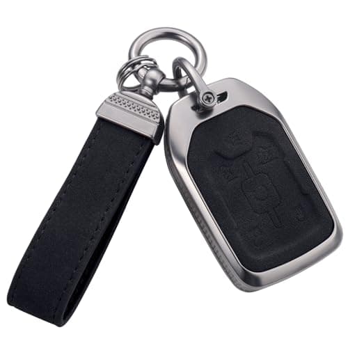 YO&YOYE for GMC Key Fob Cover with Keychain, Leather Full Protection Key Case Shell Compatible with Chevy GMC Suburban Tahoe Terrain Yukon Yukon XL (6 Buttons, Black)