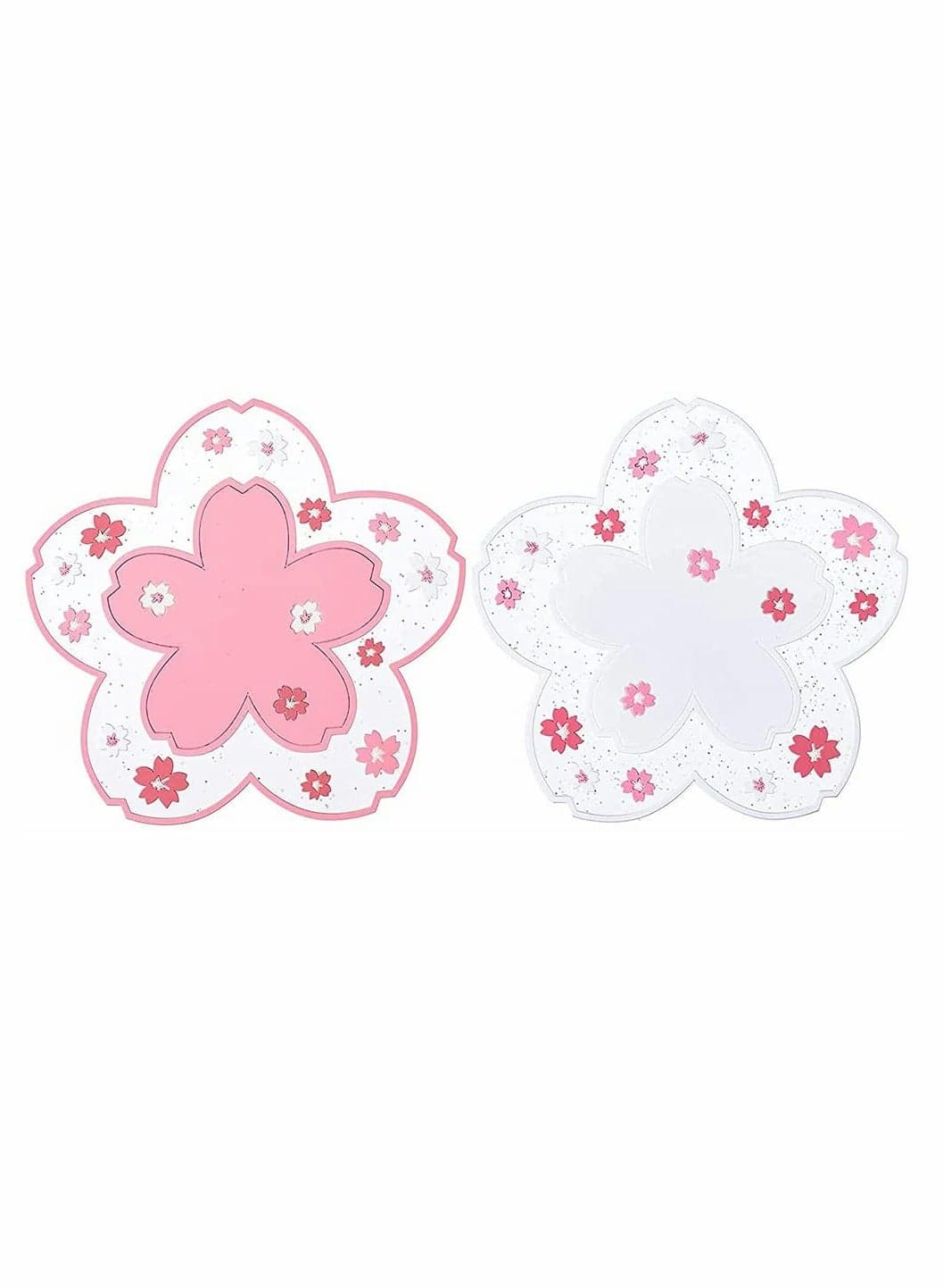 Insulation Placemat Sakura Cup Coaster Decor Cup Placemat lovely Kitchen Pot Bowl Pad Placemat Table Cup Mat Flower Pattern Mug Coasters for Drinks Coffee Tea 2 PCS White Pink