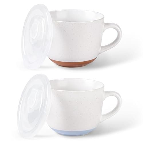 AmorArc Ceramic Soup Mugs with Lid, 24 oz Large Soup Cups with Hanlde for Coffee, Cereal, Salad, Noodles, Tea, Soup Bowls Cups, Microwave&Dishwasher Safe, Set of 2 (Mix, 24oz - Set of 2)