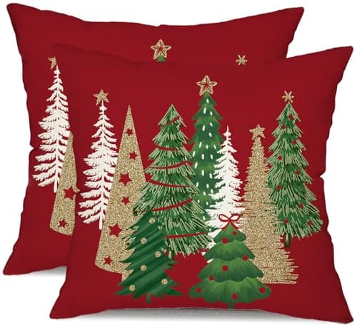 DFXSZ Christmas Pillow Covers 20x20 Inch Set of 2 Xmas Tree Decorative Red Throw Pillows Winter Christmas Decor for Home Couch TH-50C20