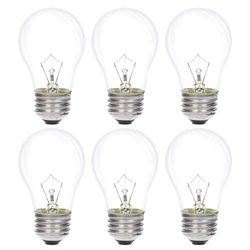 Simba Lighting Appliance Light Bulb A15 25W (6 Pack) Incandescent Mini-Standard Shape with E26 Standard Medium Screw Base for Refrigerators, Ovens, 110V 120V 130V, Dimmable, 2700K Warm White