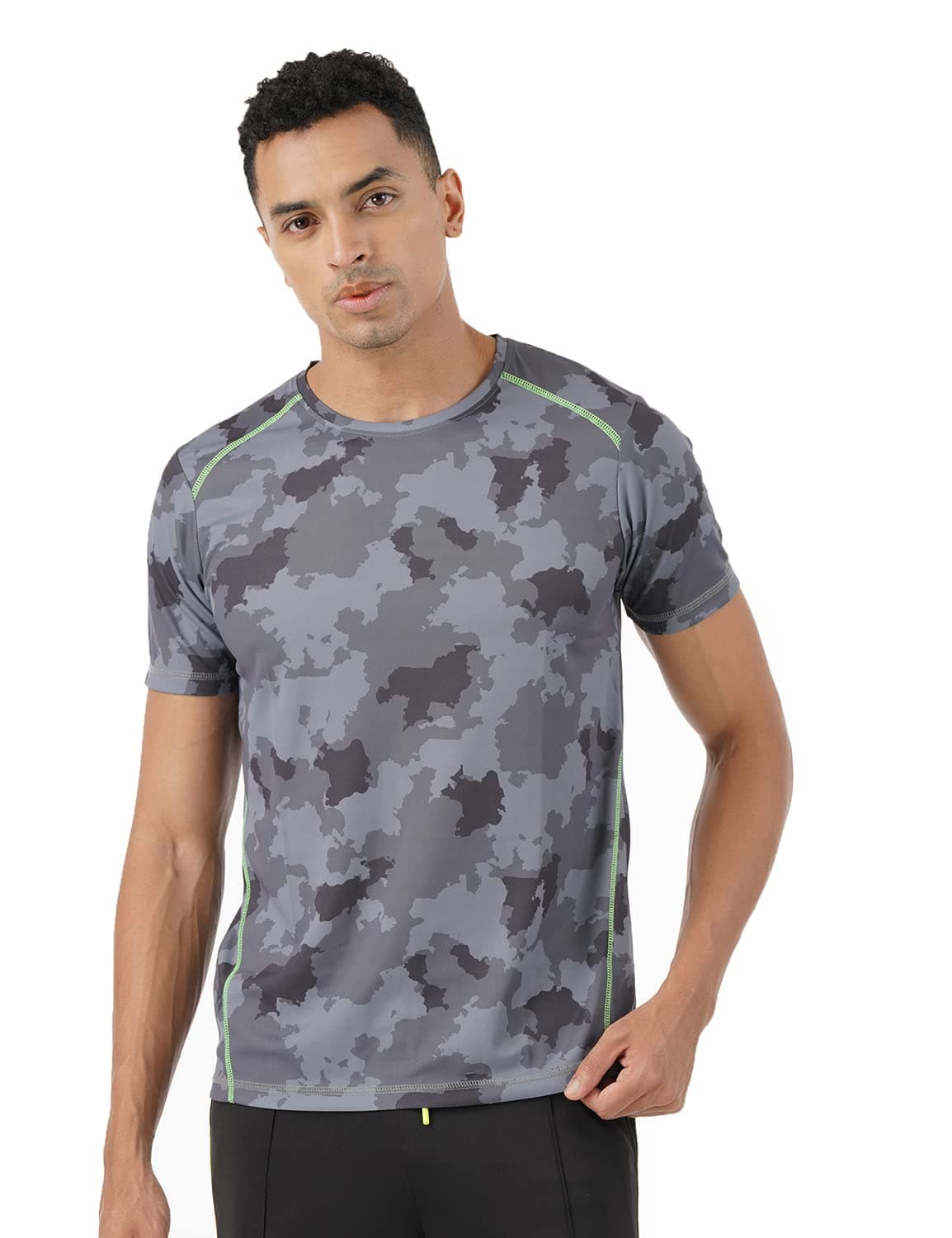 Pump'd Athleisure Men's Camouflage Print T-Shirt for Gym -DryTech, Anti-Odor, Lightweight, Soft Seams, UV Protect (Whacky Black, L)
