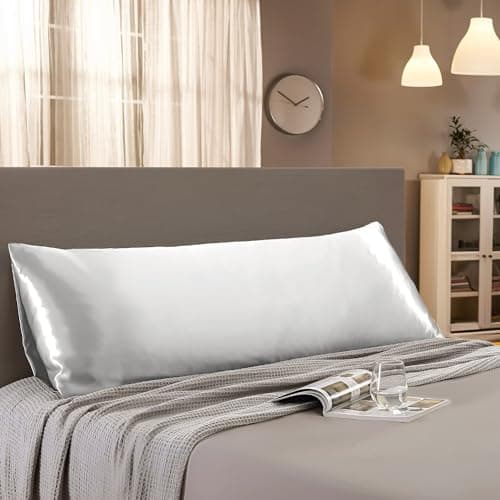 SleepyCat Satin Fabric Pillow Case with Envelope Closure - 1 Piece | Wrinkle Free | Machine Washable, Daisy White (Cuddle Size, 52x20 Inches)