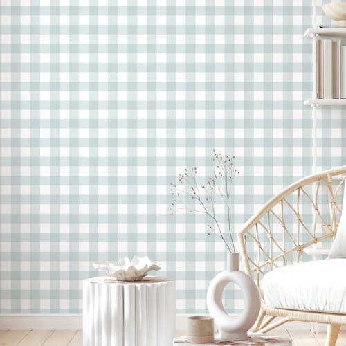Cohoo Home Blue Plaid Peel and Stick Wallpaper Boho Plaid Contact Paper for Cabinet Blue Checkered Gingham Contact Paper Self Adhesive Removable Wallpaper Bathroom Nursery Waterproof 17.3inW 78.7inL