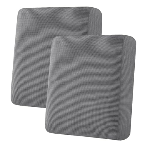 H.VERSAILTEX Super Stretch Individual Seat Cushion Covers Sofa Couch Slipcover Sets Thick Jacquard Textured Twill Fabric (2 Piece Medium Covers, Grey)