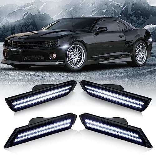 D-Lumina LED Side Marker Lights Smoked Lens for Chevy Camaro 2010 2011 2012 2013 2014 2015, 5th Gen Camaro Front Rear Bumper LED Sidemarker White, Pack of 4