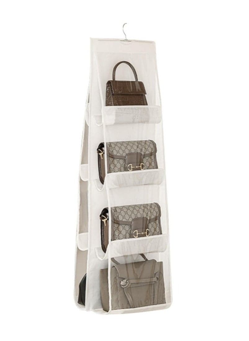 Handbag Hanging Organizer with 8 Pockets, Foldable Oxford Cloth Hanging Purse Organizer, Handbag Storage Hanger Closet Organizer for Family Closet Bedroom (White)