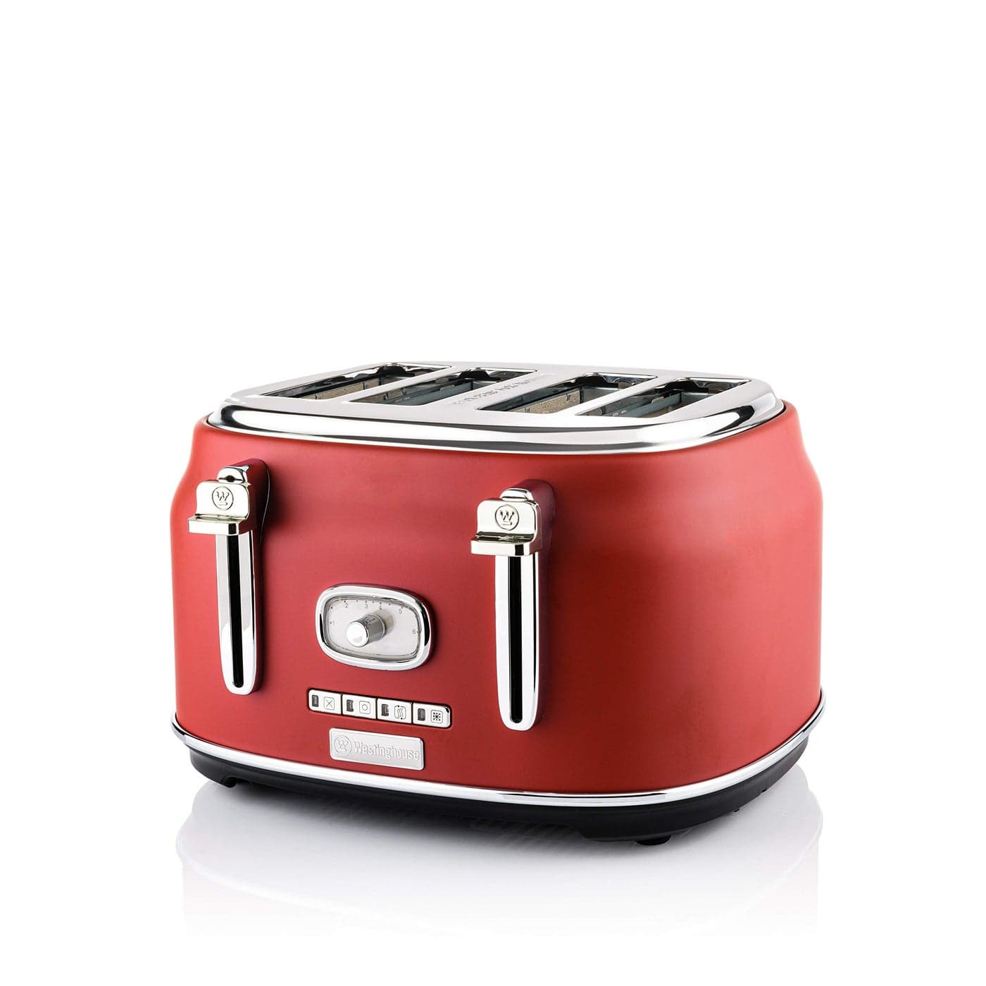 Westinghouse Retro 4Slice Toaster Six Adjustable Browning Levels with Self Centering Function Crumb Tray Including Warm Rack for Bread Bagels Sandwiches Croissants Red