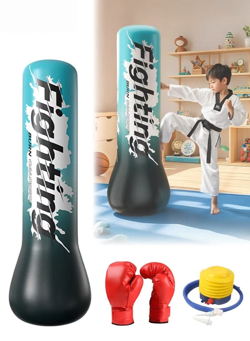 Inflatable Kids Punching Bag, Children Boxing Bag, Freestanding Punching Bag for Kids Adults, Inflatable Boxing Bag with A Pair of Children's Boxing Gloves and Air Pump, for Practice Karate, Taekwondo, 150CM