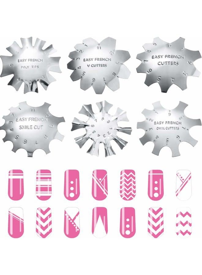 6 Pieces Nail Manicure Edge Trimmer Diy Plate Module, Stainless Steel Easy French Smile Line Gel Cutter Tool, Nail Acrylic Tool Kit (6 Patterns)
