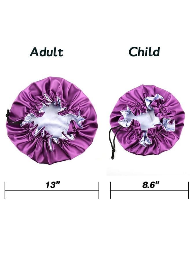 Mommy and Me Bonnet Set Satin Bonnet Sleep Cap Adjustable Hair Bonnet for Women and Baby,Kids,Toddler (0-3 Years Old) Curly Hair Cap Double Layer(Purple/Blue)