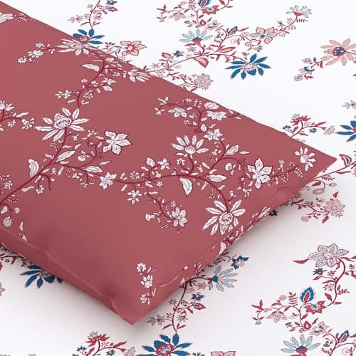 Home Ecstasy 100% Cotton Single Bedsheet with 1 Pillow Cover - (Size 59 x 87 inches, 140 TC, Colour - Red)