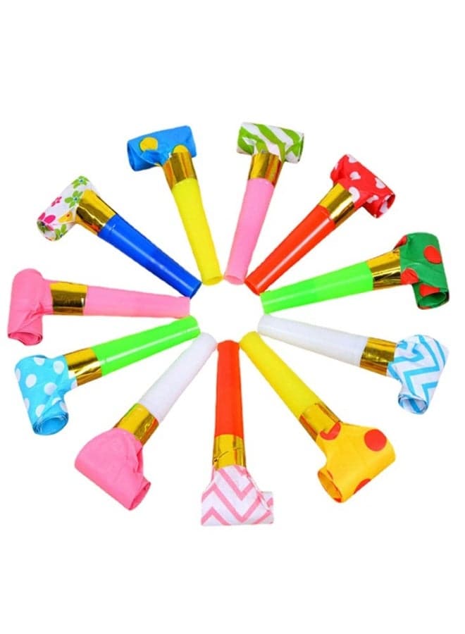25 Pieces Blowouts Noisemakers, Funny Party Blowouts Blowers Musical Blowouts, Plastic Whistle, Party Horns Colorful Musical Paper Blowouts Whistles Party Supplies Decorative Toys, Random Color