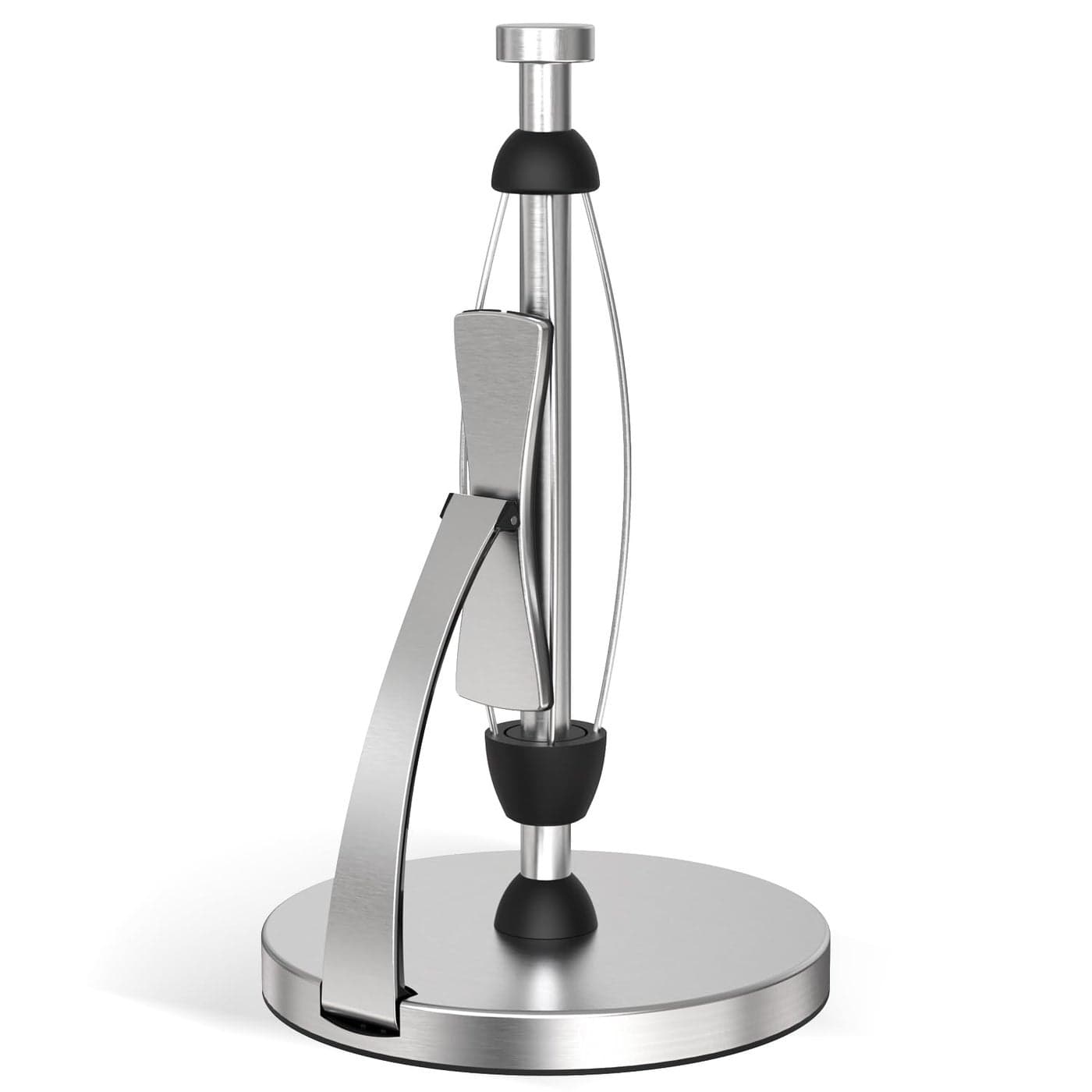 VEHHE Paper Towel Holder Countertop Black Paper Towel Holder with Spring Activated Arm and Damping Effect Simply Tear Paper Towel Stand for Bathroom and Kitchen Silver