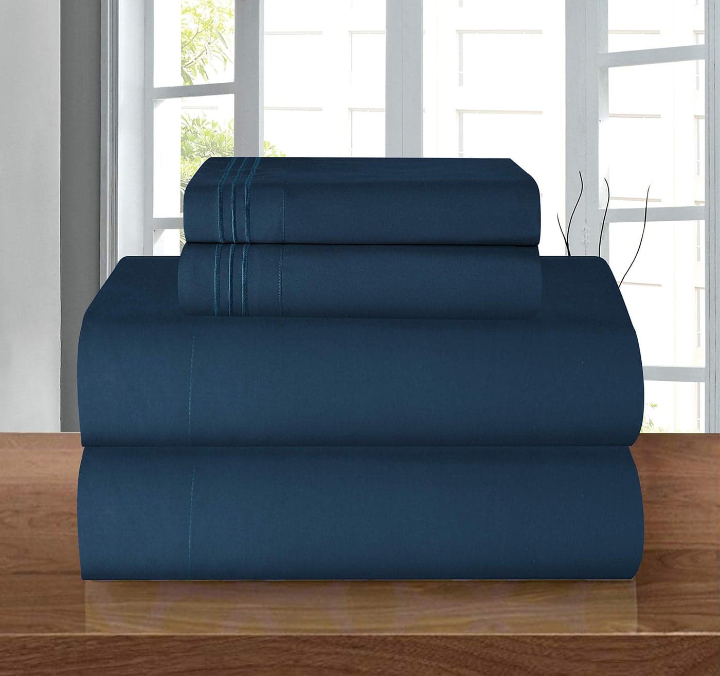 Elegant Comfort Luxury Soft 1500 Premier Egyptian 4Piece Premium Hotel Quality Wrinkle Resistant Coziest Bedding Set All Around Elastic Fitted Sheet Deep Pocket TwinTwin XL Navy