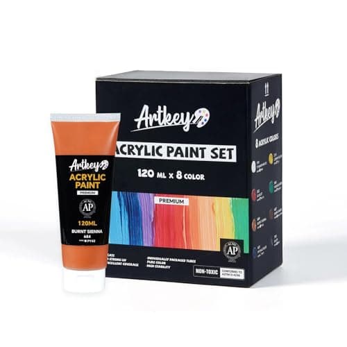 Artkey Acrylic Paint Set 8 Colors 120 ml406 oz Tubes Rich Vibrant Pigments Professional Artists Acrylic Paints Art Supplies for Canvas Wood Rock Clay Fabric Ceramics Art Crafts Painting
