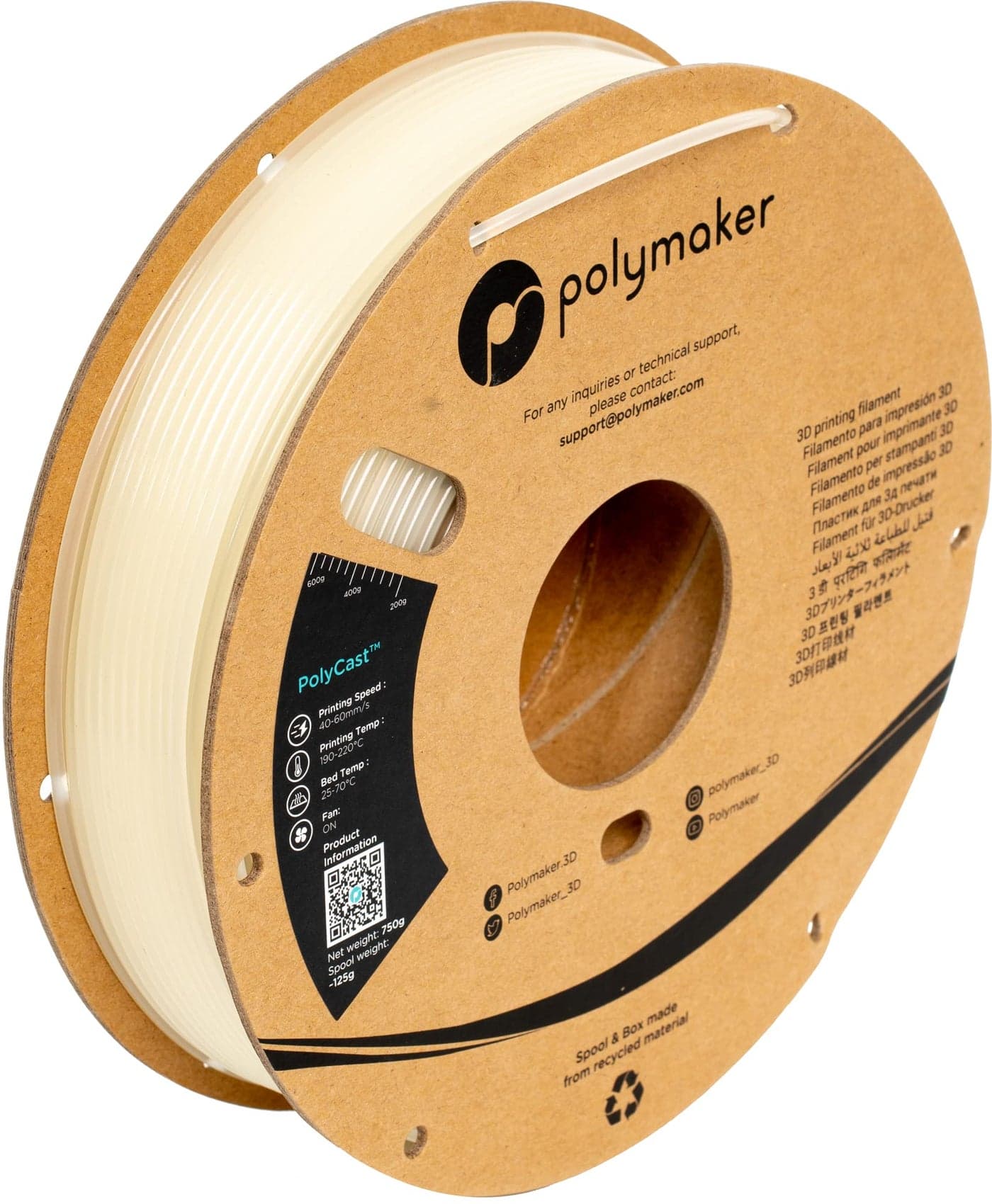Polymaker PolyCast Filament 175mm for Investment Casting 075kg 3D Printing Filament for Lost Wax Investment Casting Similar to Wax Filament for Metal Casting Plaster Cleanly Burn Out