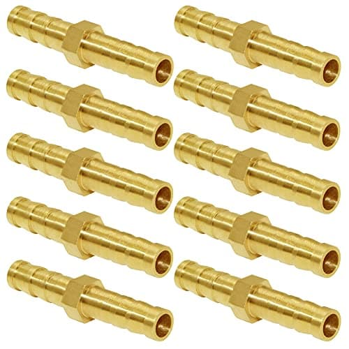 Joywayus Brass Hose Barb 5/16" ID Hex Union Brass Hose Fitting Water/Fuel/Air (Pack of 10)