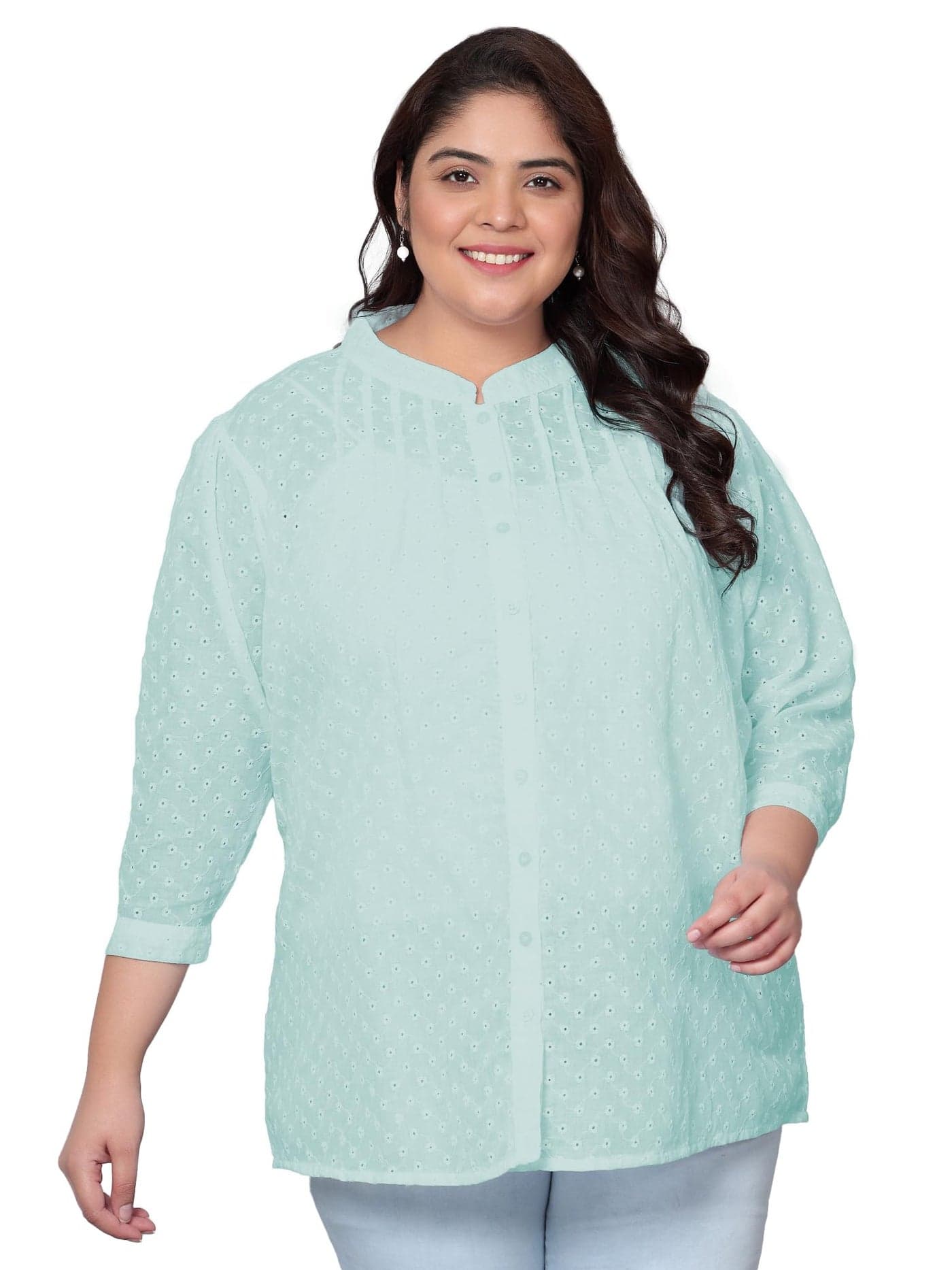 Indietoga Women's Pure Cotton Plus Size Longline Tunic Tops (10001524_Blue Chikankari Embroidered_3XL)