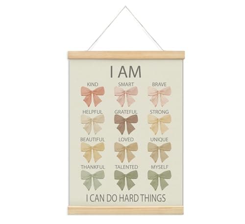 foedor Affirmations Poster Bow Wall Decor, Girls Room Decor, Nursery Toddler Calming Corner Classroom Reading Corner Kids room Playroom Poster Hanger Wooden Frame Decor, 12x16 Inch