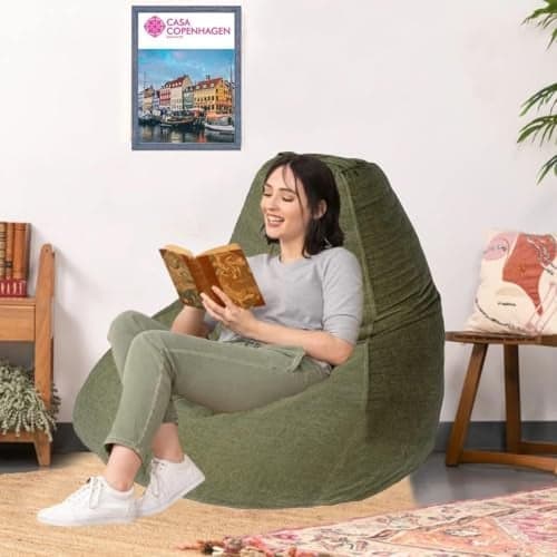 Casa Copenhagen Premium Designer Fabric Bean Bag Chair, Filled with Beans | Capacity: Upto 7 Ft Height, 200 KG Weight | 5XL | Green Mango