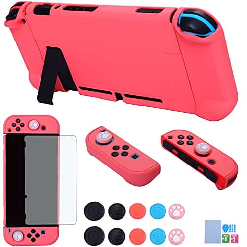 Dockable Case for Nintendo Switch - COMCOOL 3 in 1 Protective Cover Case for Nintendo Switch and Joy-Con Controller with Screen Protector and Thumb grips - Red