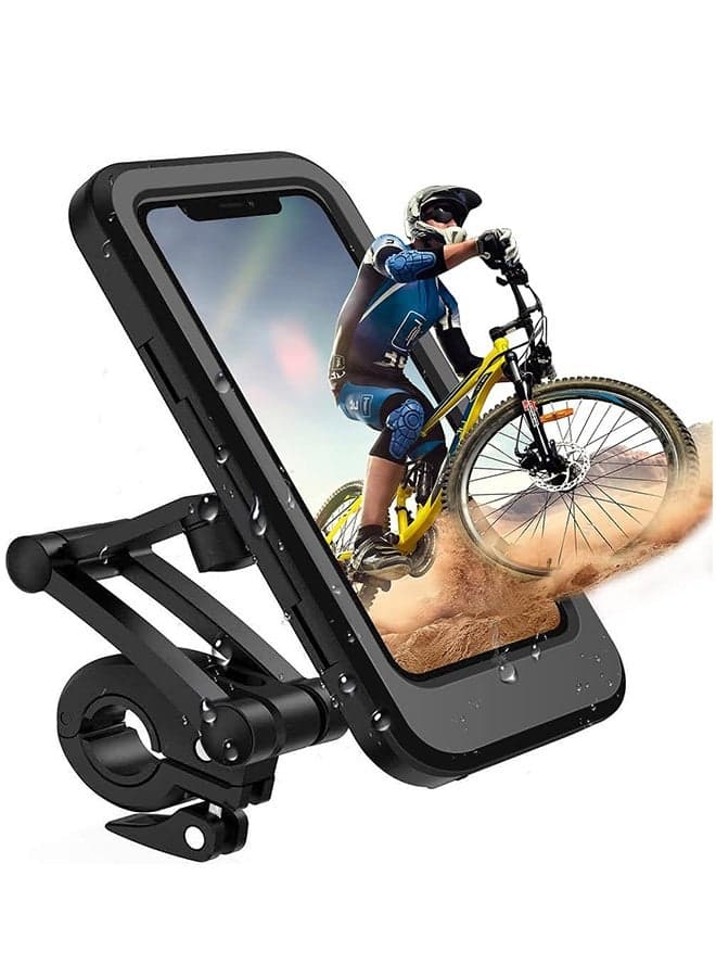 Phone Holder for Bike Waterproof, Motorcycle Handlebar Mount, Mountain Bicycle Cellphone Clamp, Scooter Phone Clip Freely Adjustable Height and 360°Rotation, Suitable for Any Smartphone GPS Navigation