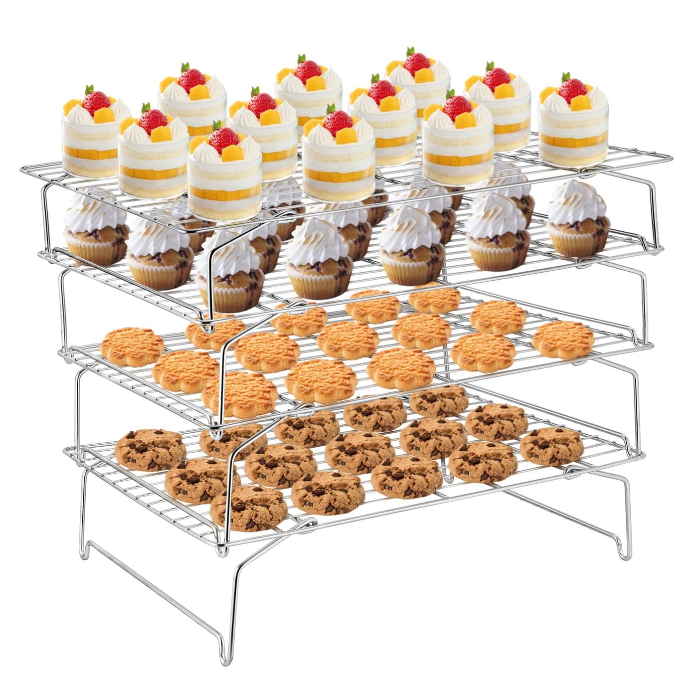TeamFar Cooling Rack 4Tier Stainless Steel Wire Rack for Baking Roasting Healthy Heavy Duty Dishwasher Safe Stackable Collapsible Firmly Weld Smooth Surface 15x10
