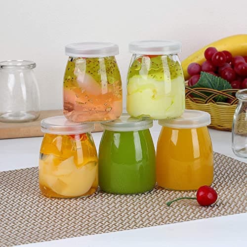 Brezzycloud Glass Jars Yogurt, Set Of 5 Clear Pudding Jar With Lid - Glass Jars Yogurt Maker And Milk, Parfait, Spices And More - Perfect Glass Jar Gift Family And Friends (150Ml, Set Of 5, 6 Cm)