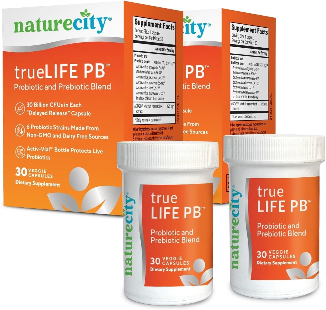 NatureCity TrueLifePB Shelf Stable Blend Prebiotics and Probiotics for Women and Men Digestive Gut Health Supplements for Women and Men Dairy Free 60 Veggie Capsules