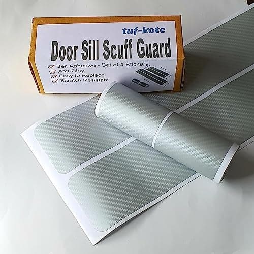 tuf-kote® 4pcs Silver Universal Anti-Scratch Door Sill Protector, Carbon Fibre Vinyl Sticker Scuff Guard, Anti Scratch Tape for Car