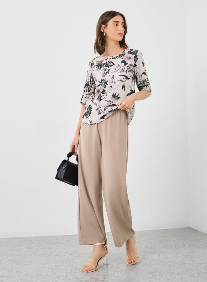 Women Floral Top and Wide Leg Pants Co-Ords