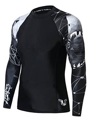 HUGE SPORTS Wildling Series UV Protection Quick Dry Compression Rash Guard (Shark,S)