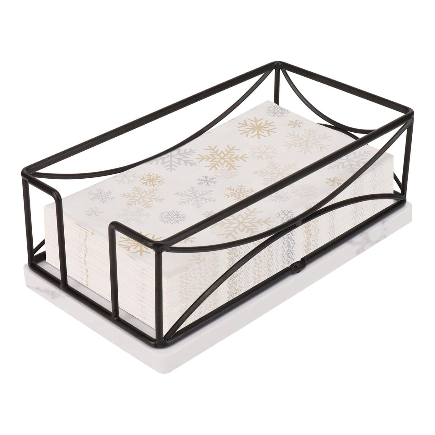 Livabber Guest Napkin Holder Metal Bathroom Paper Hand Towel Storage Modern Napkin Tray Caddy for Countertop Table Kitchen Dinning Room Black Marble Base