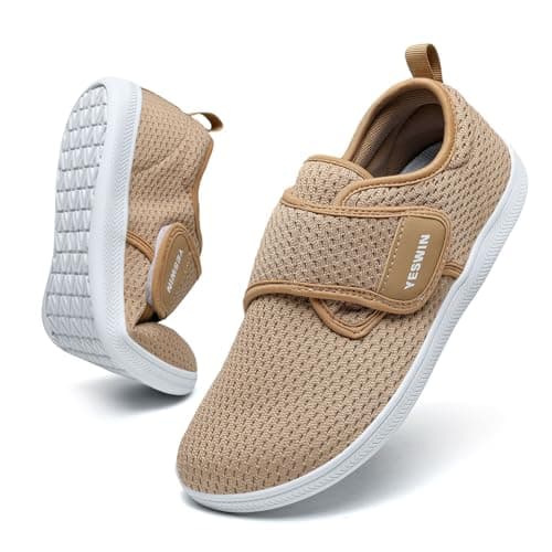 YESWIN Diabetic Walking Shoes for Women Wide Toe Box Non Slip Comfortable Breathable Zero Drop Barefoot Shoe with Adjustable Strap for Neuropathy, Edema, Swollen Feet, Elderly, Pregnancy Khaki