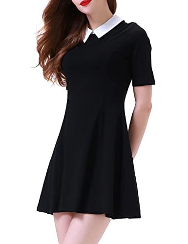 Aphratti Women's Short Sleeve Peter Pan Collar Cute Skater Dress Fit and Flare A-Line Casual Dresses Black XX-Large