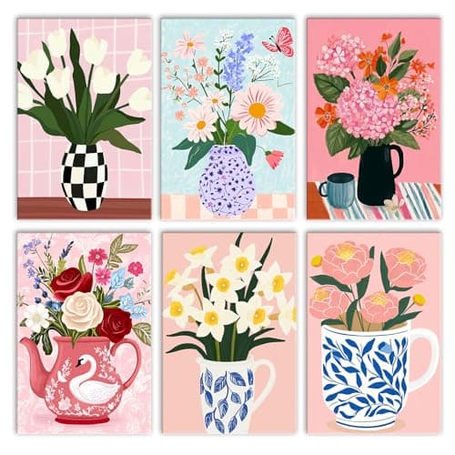 Tucocoo Flowers in Vase 6 Pack DIY Paint by Numbers Kits for Adults Simple Flower Oil Painting Acrylic Paint Number Painting Kits on 8x12 Inch Canvas Without Frame Floral Home Wall Decor