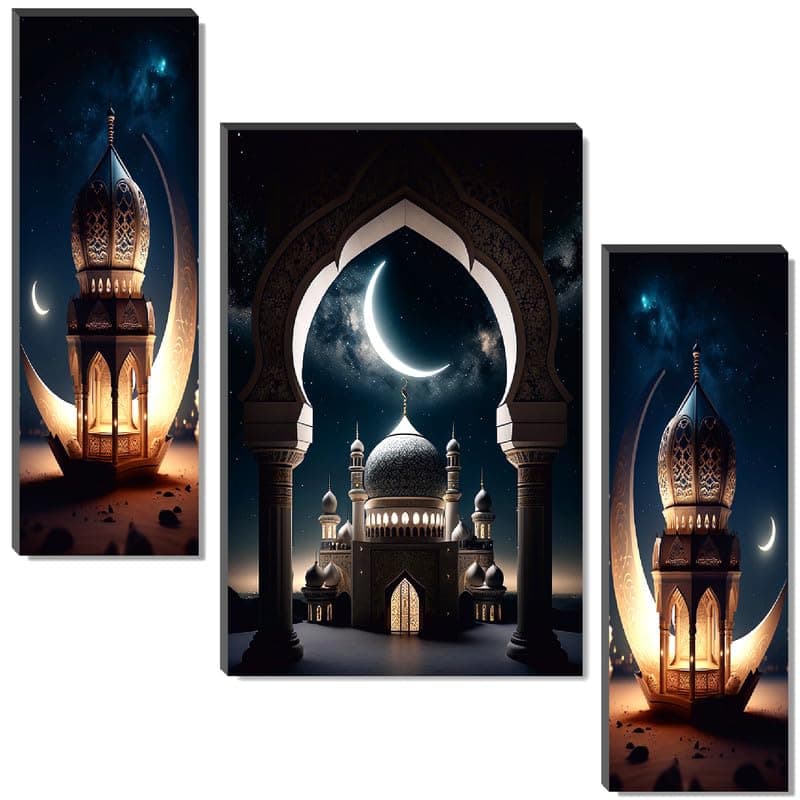 SAF paintings set of 3 Islamic religious modern art wall painting Wooden Art Decoration item for Living Room Bedroom Home Decor Gifts Quotes Decor Item Wall Art For Hall 12 inch x 18 inch SANFJM35290
